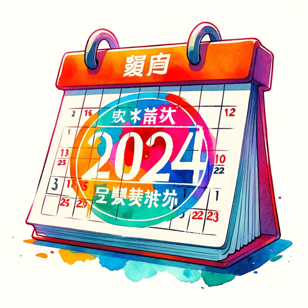 カレンダーに明るい色で円を描いた特定の日付を特徴としており、それが湖池屋2024年福袋の待ち望まれる発売日を象徴しています。カレンダーは目立つように表示され、円で囲まれた日付が焦点となっており、発売への興奮と期待を表現しています。水彩画風で、鮮やかで明るい色を使って、その日の重要性と興奮を伝えています。